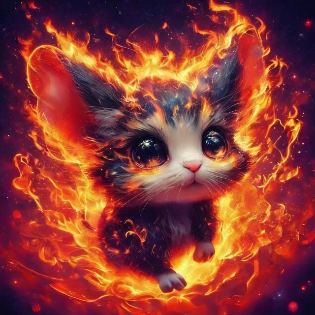 Adorable Fire Mouse Portrait in Vaporwave Style