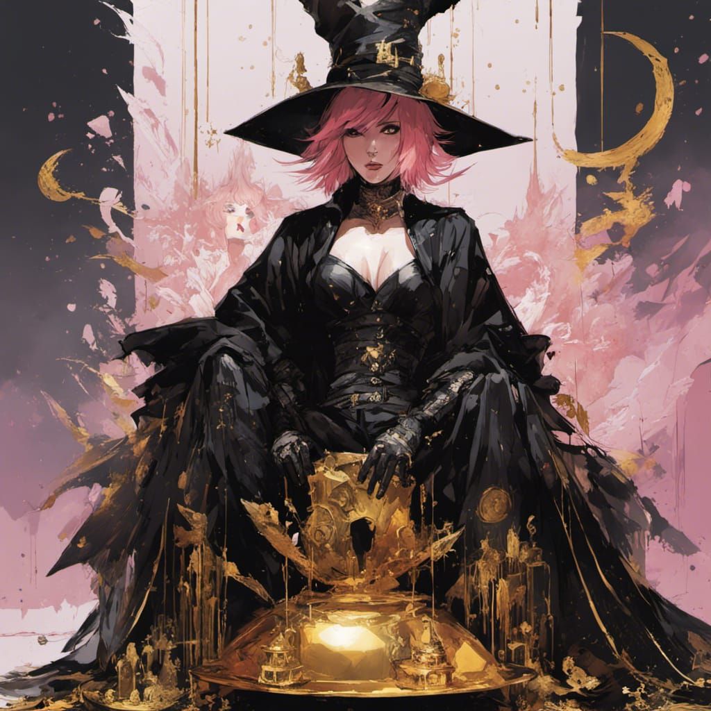Gothic Witch on Gold Hoard, Digital Painting
