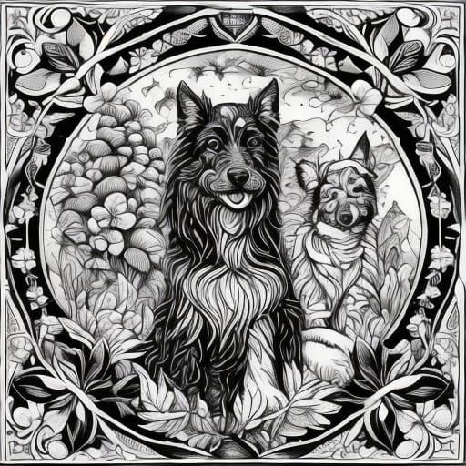 Intricately Detailed Black and White Coloring Book Dogs