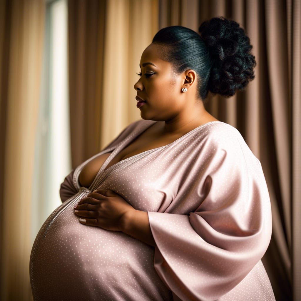 Sensual Blasian BBW Proudly Displays Pregnant Belly