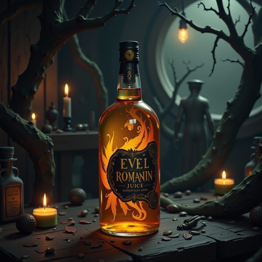 Mysterious Bottle of Romanian Liquor in Dark Rustic Style