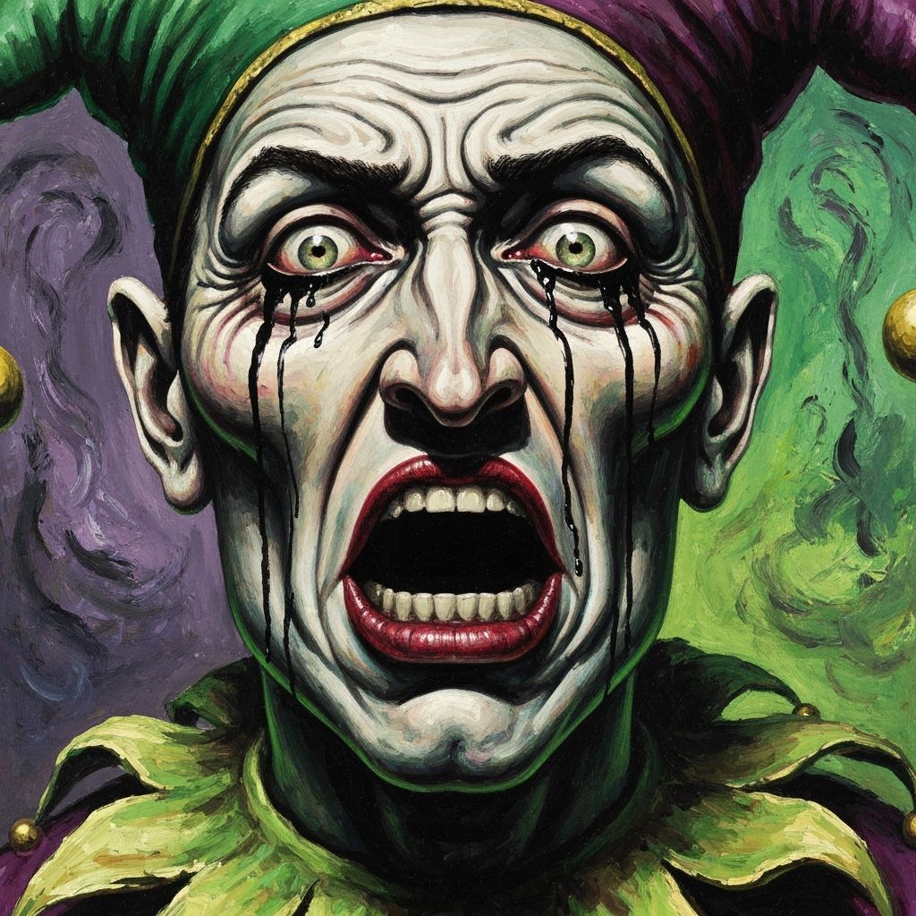 Nightmarish Jester Agony in Gouache Impasto Style