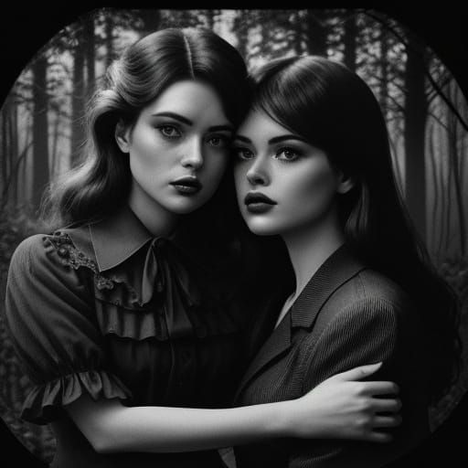 Intimate Forest Embrace in Film Noir Style