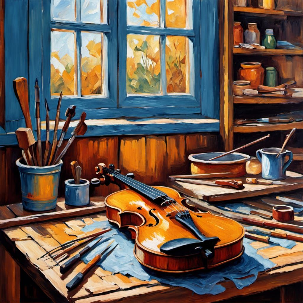 Neo-Impressionist Masterpiece: Handcrafted Violin in Warm Wo...