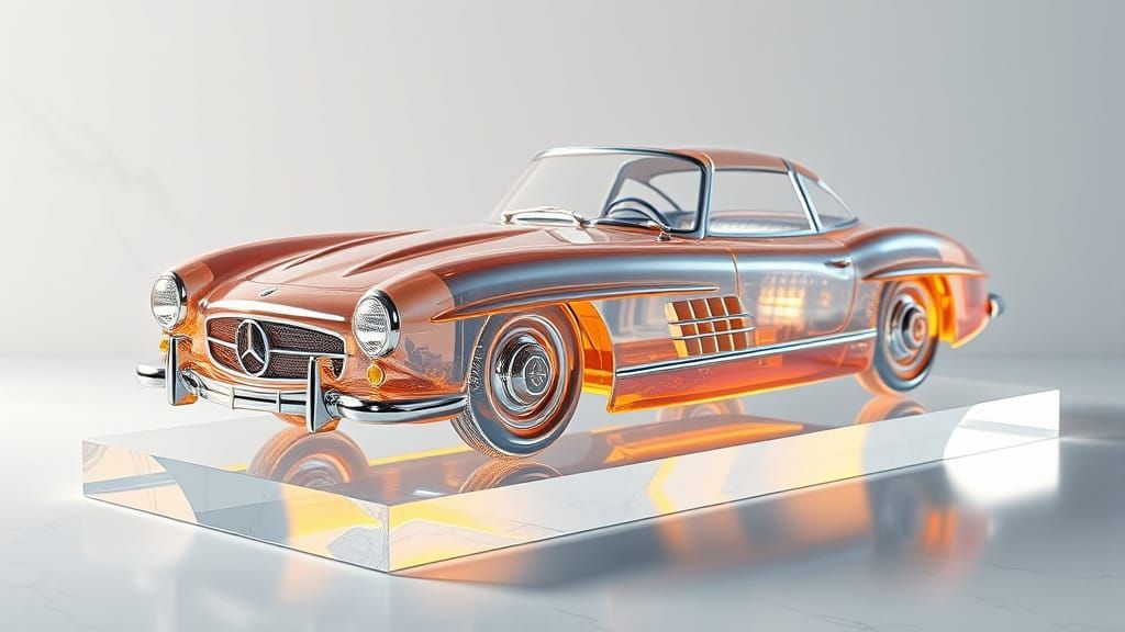 Transparent Mercedes Car in Radiant Neon Colors
