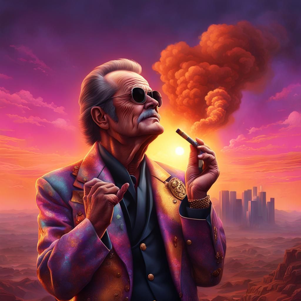 Solarpunk Jack Nicholson Smoking Cigar at Sunset