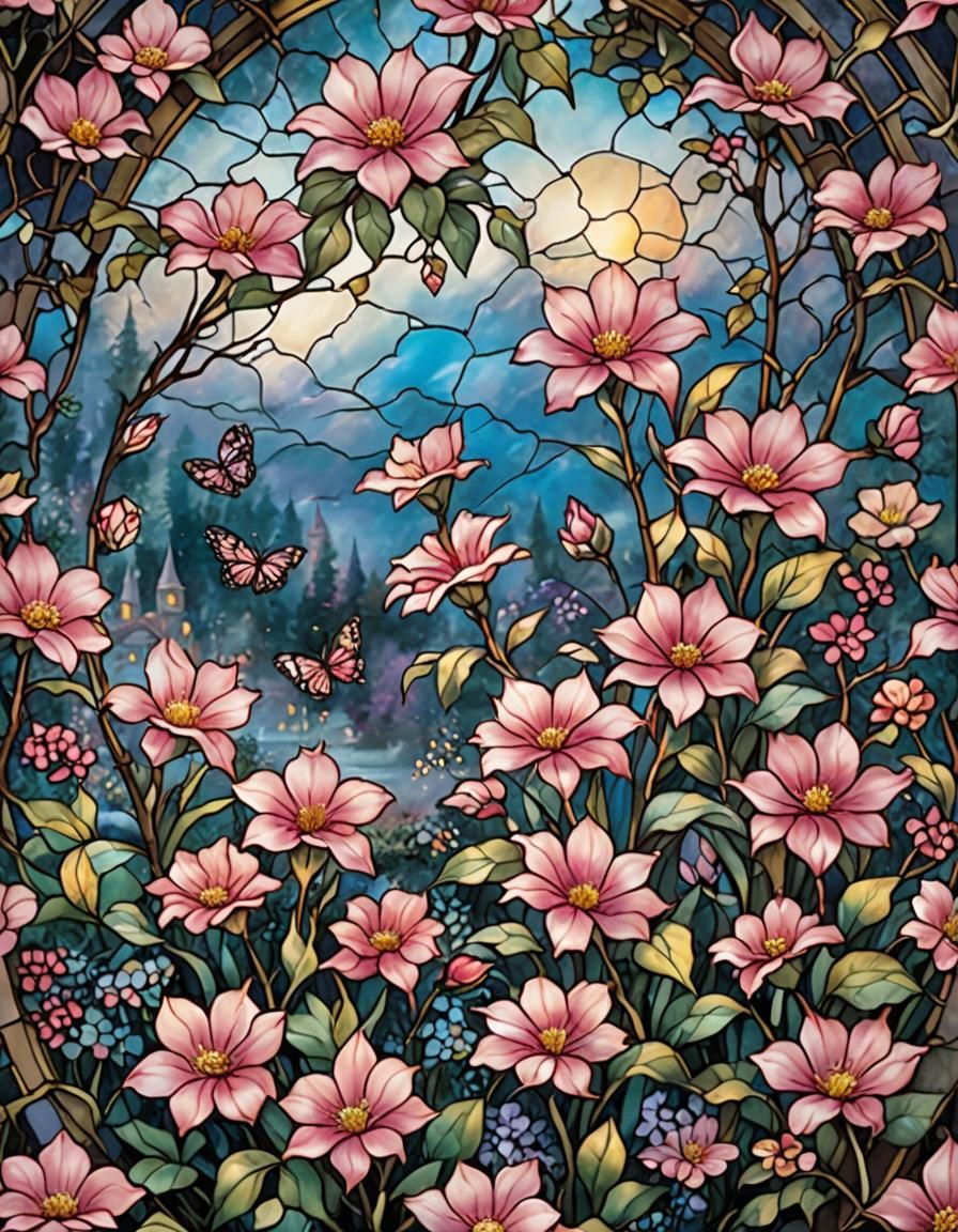 Pink Gilly Flower in Stained Glass Fantasy