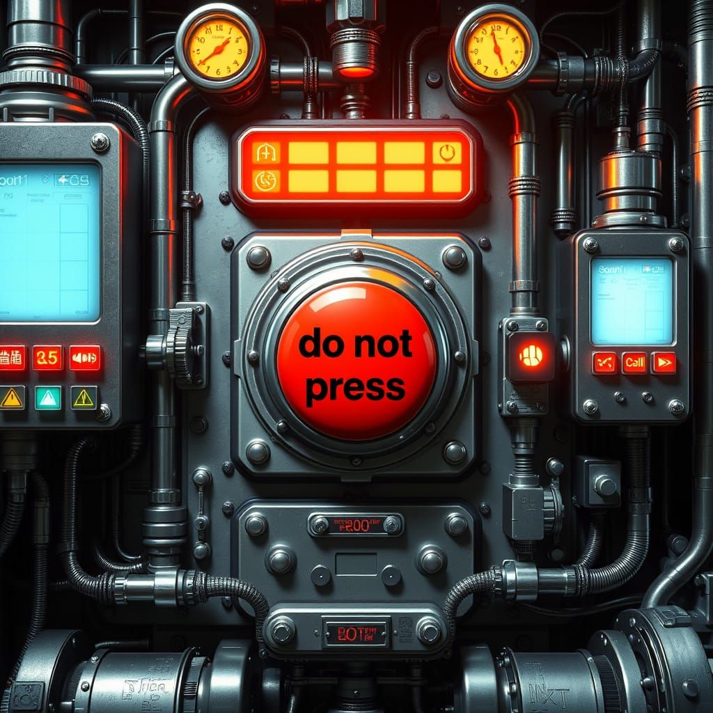 Gritty Industrial Control Panel with Red Warning Button