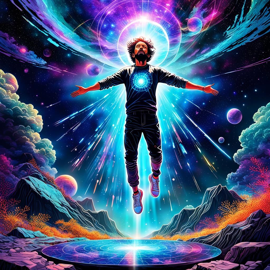 Cosmic Fall: Holographic Astral Illustration
