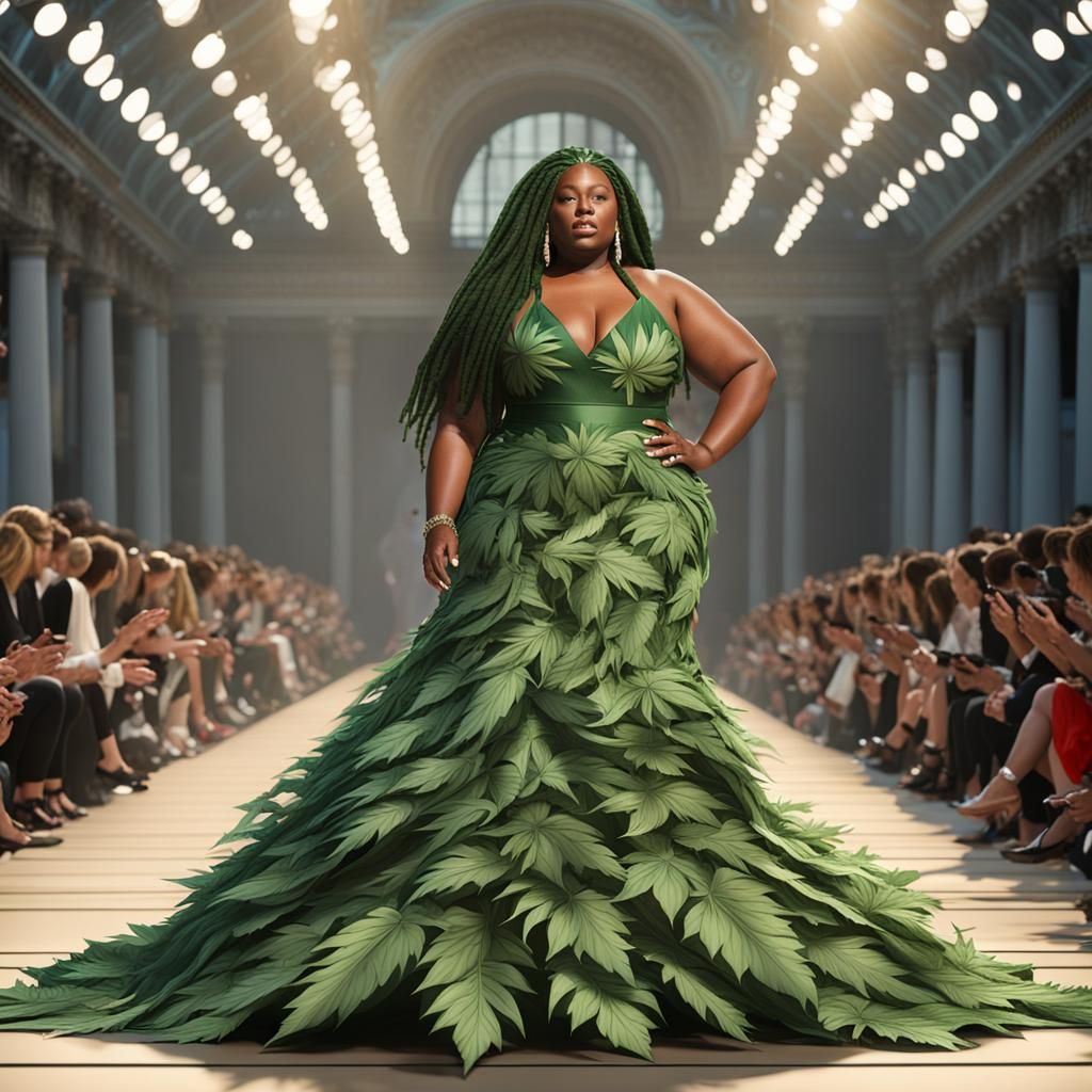 Weed Leaf Couture on Paris Runway: 3D Rendering