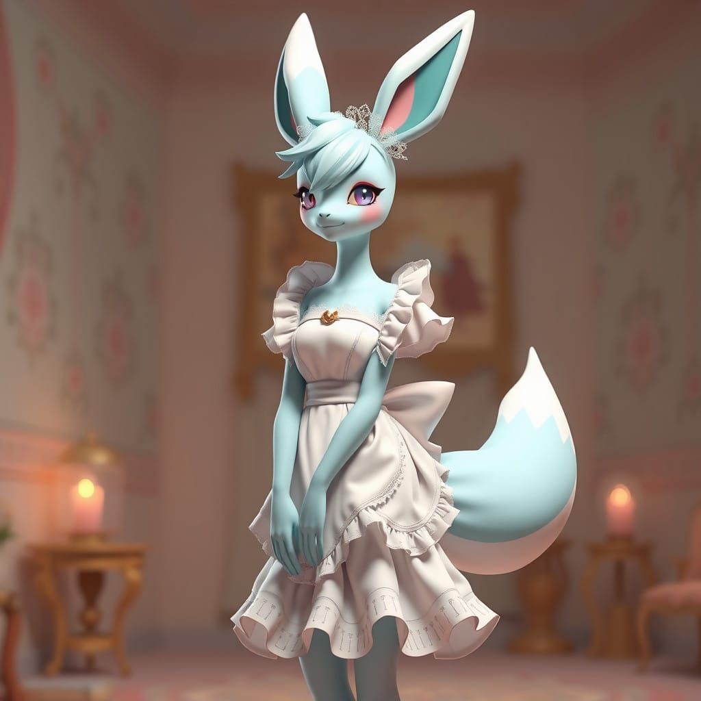 Anime-Style Maid in Dreamy Pastel Paradise