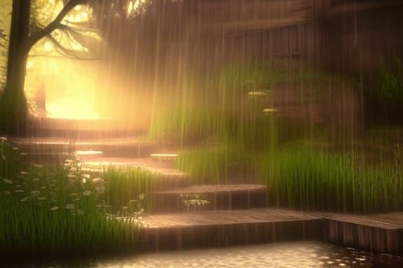 Ruined Steps with Water in Dark Fantasy Style