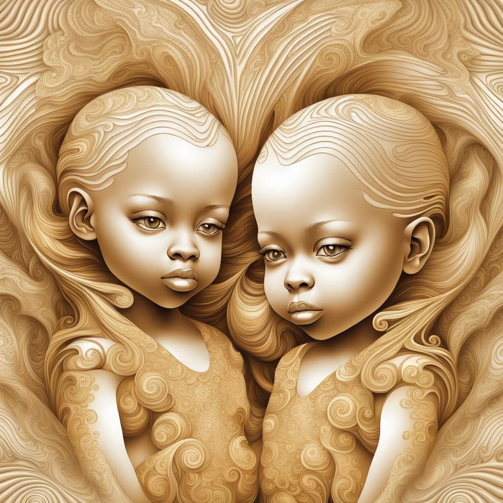 Albino African American Twin Babies with Golden Locks