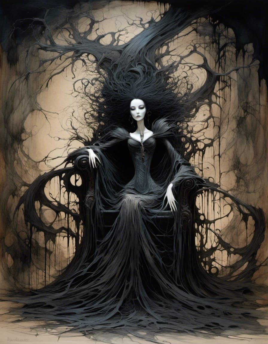 Dark Gothic Queen on Throne, Burton Style