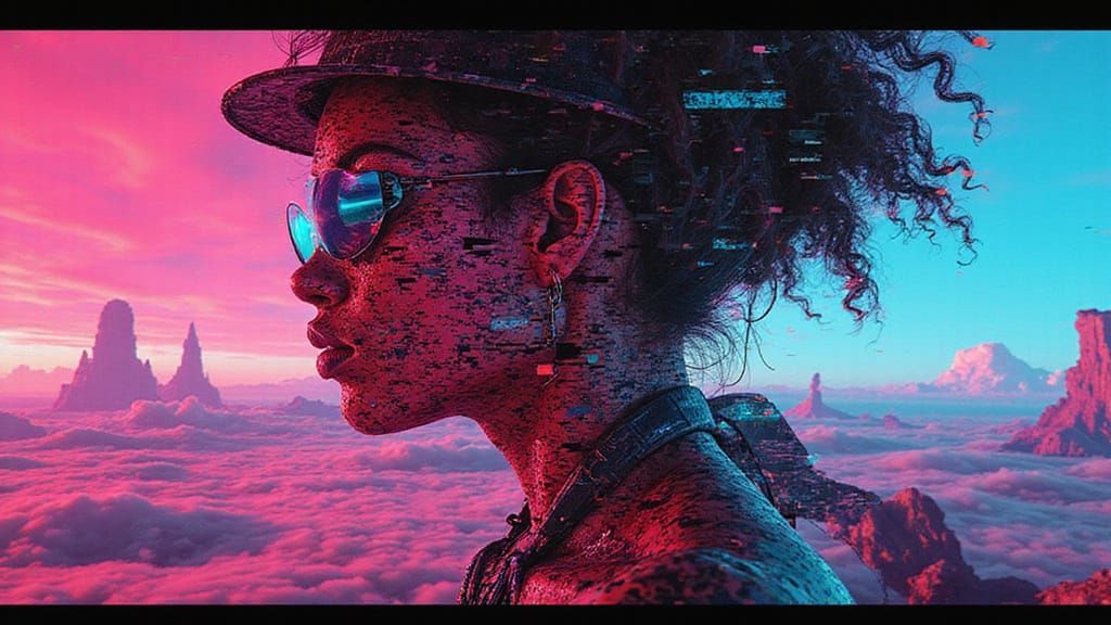 Vibrant Digital Glitch Art in Neon Colors