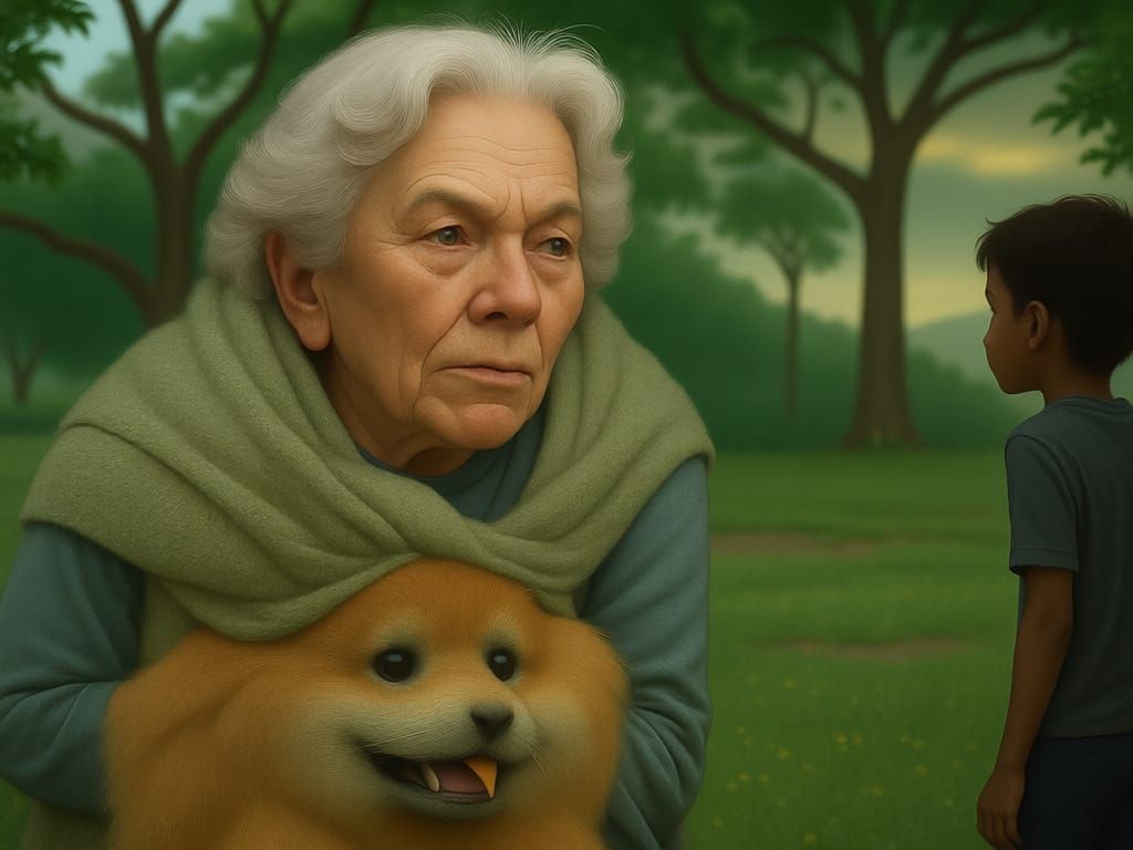 Boy and Lion Together at Sunset