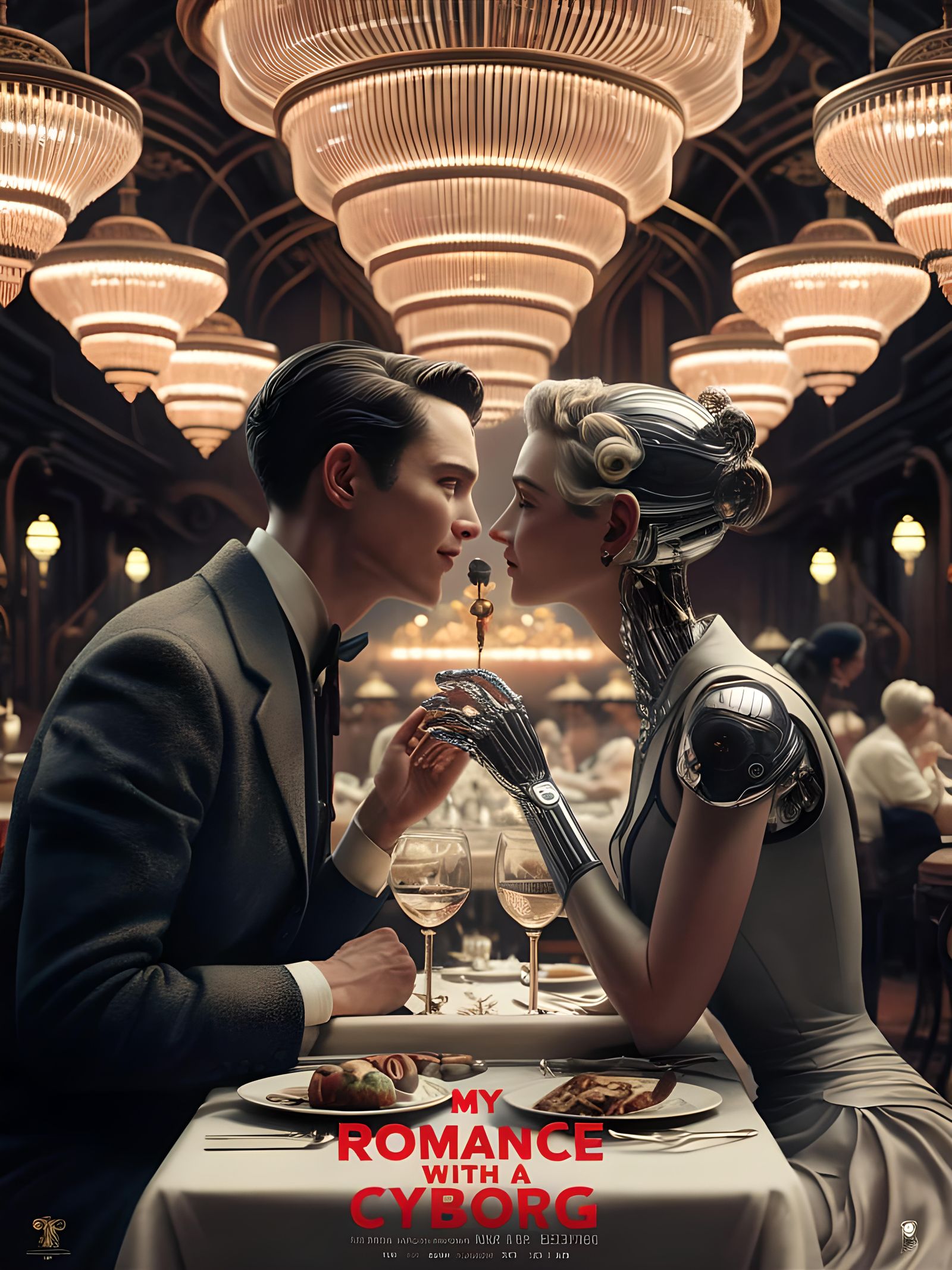 Cyborg Romance: A Retro-Futuristic Movie Poster