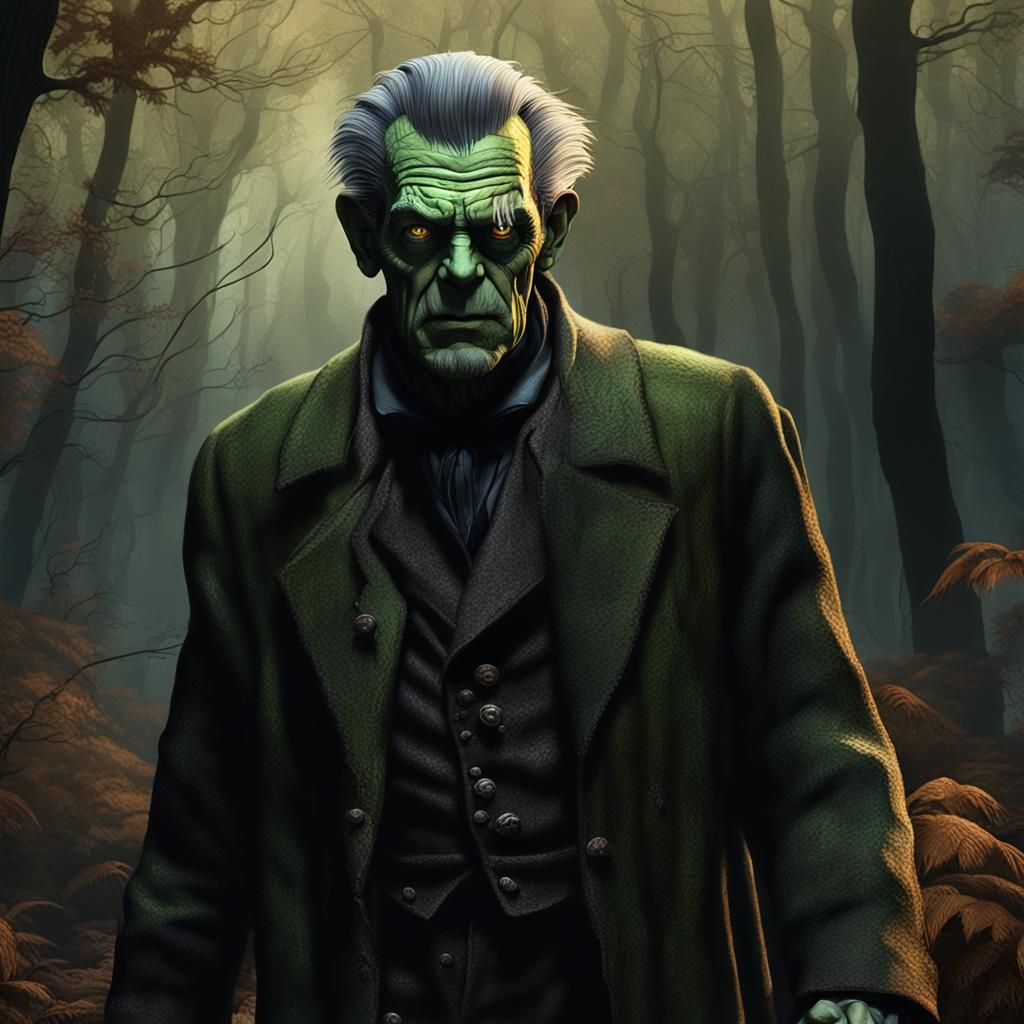 Frankenstein and Scarecrow Stroll Through Spooky Forest