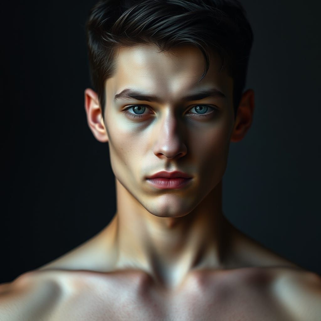 Regal Figure with Chiseled Features and Piercing Grey Eyes