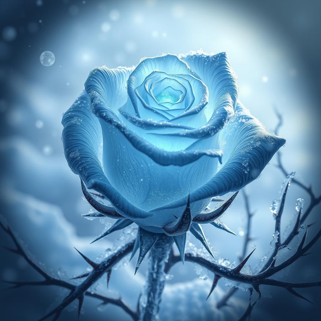 Frozen Ice Rose Digital Artwork with Magical Lighting