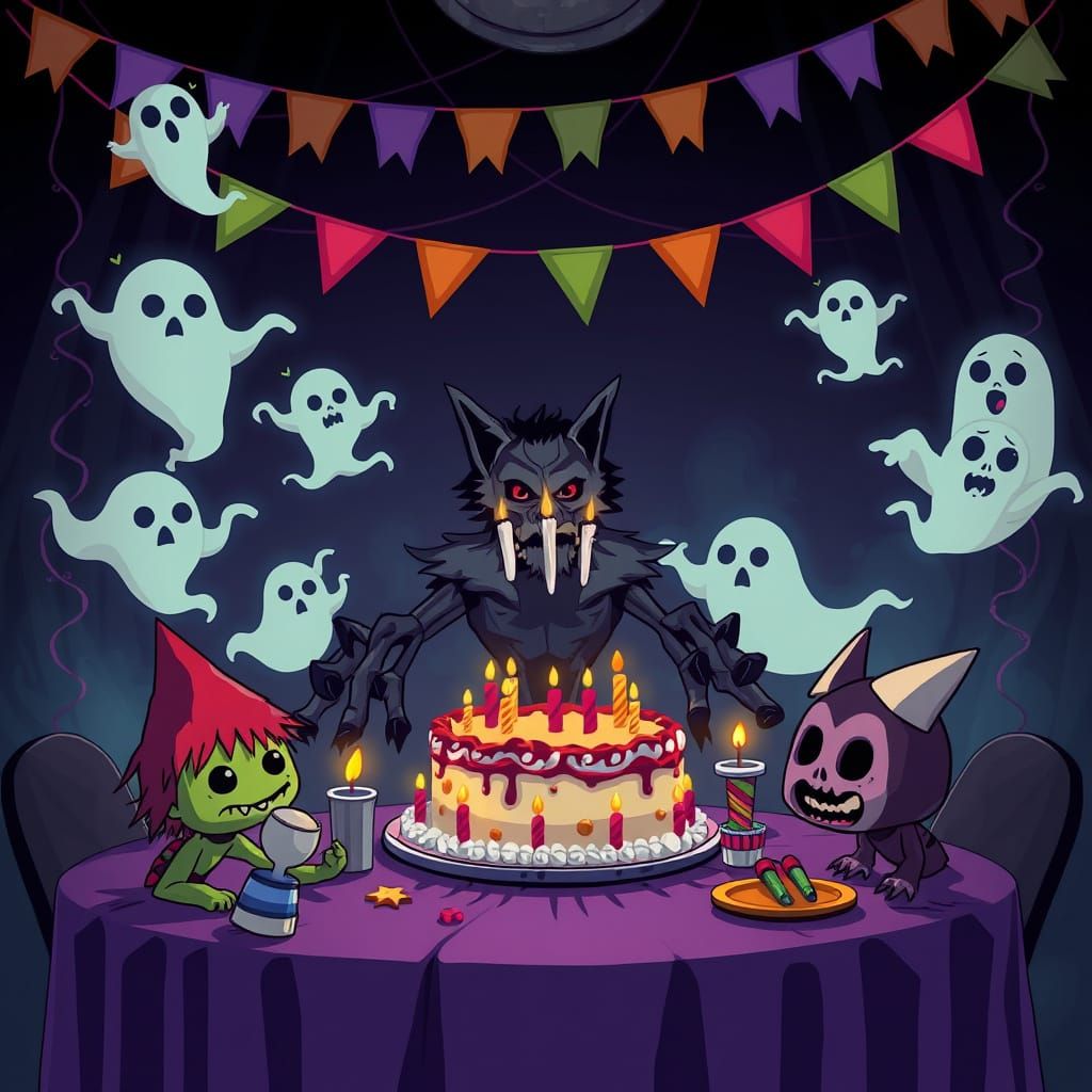 Chibi Monsters Party with Werewolf and Ghost Decor