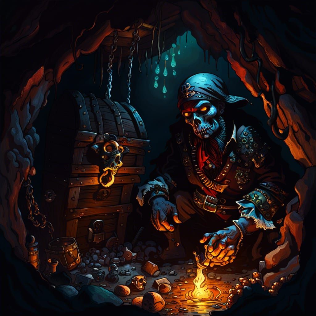 Pirate in a Dark Treasure Cave Hideout