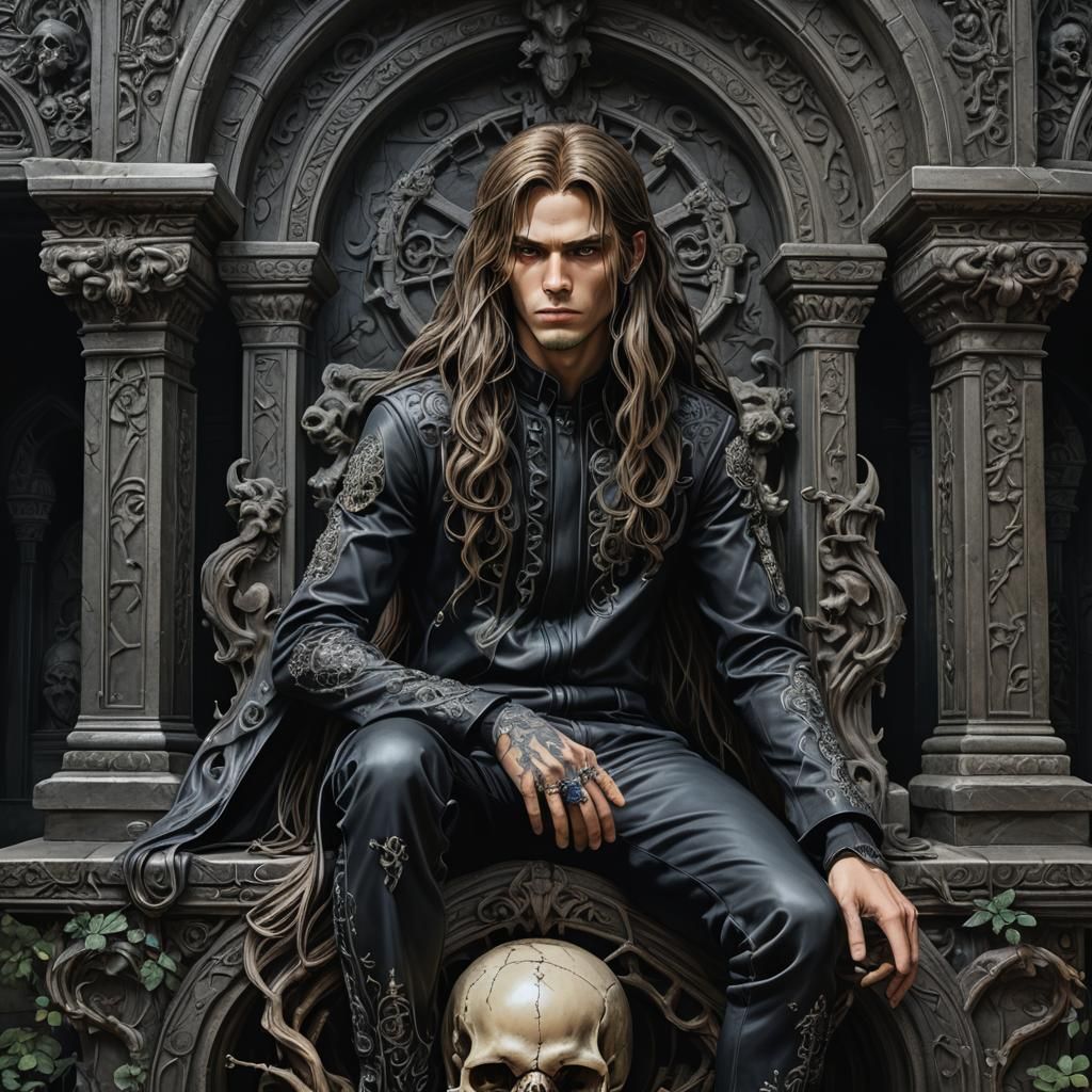 handsome boy with long hair wearing Gantz rubber jumpsuit pa...