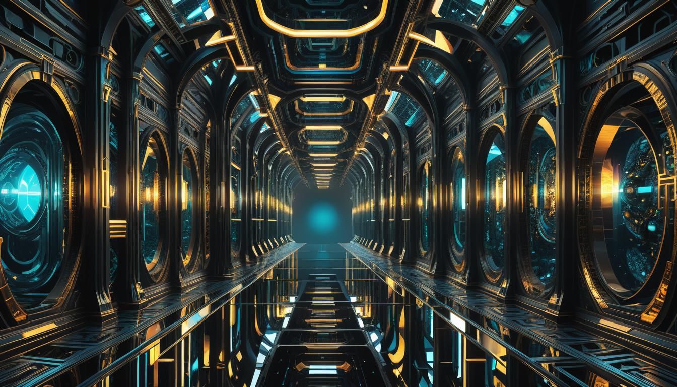 Oceancore Teslapunk Infinite Corridor in Retrofuturist Style