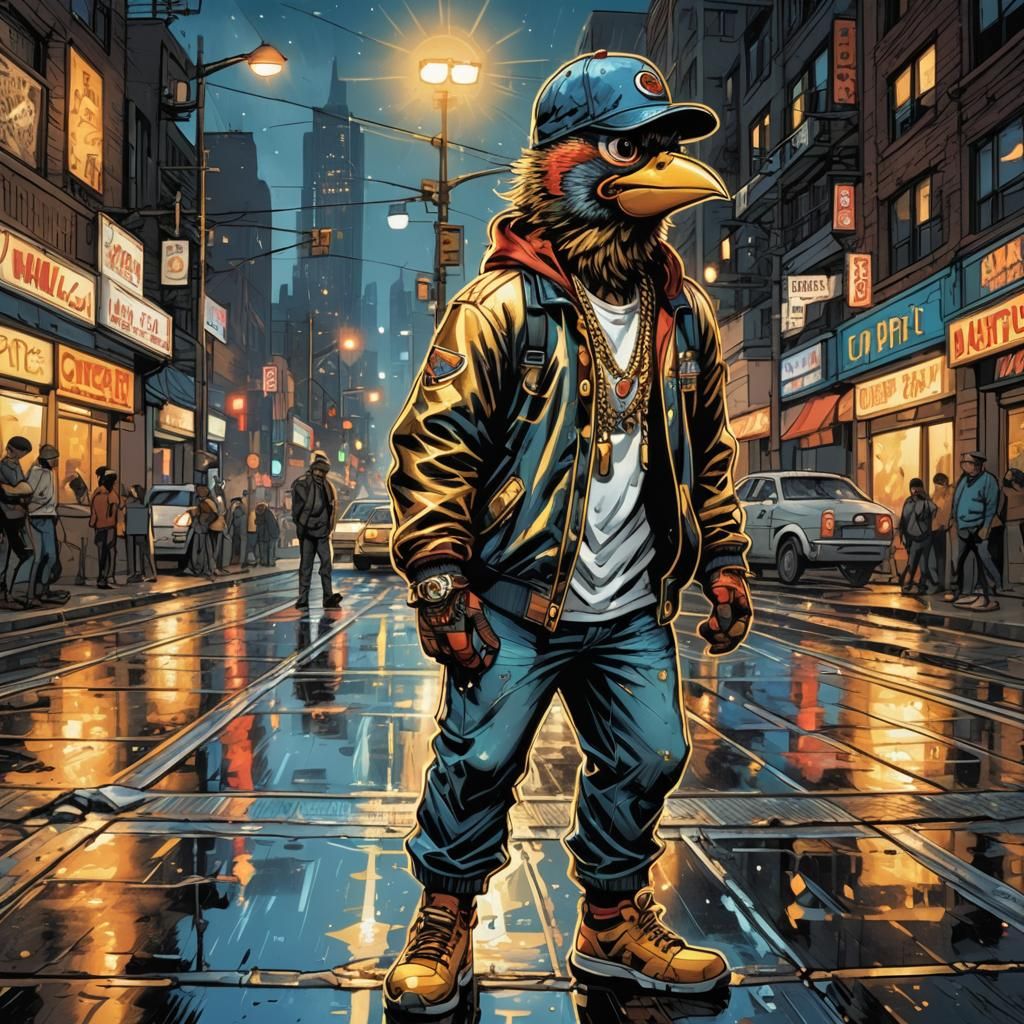 Bird Rapper in Comic Book Style