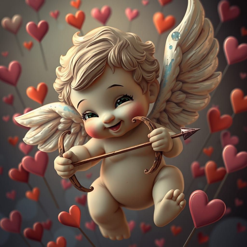 Whimsical Cherub Archer in Dreamlike Fantasy Scene