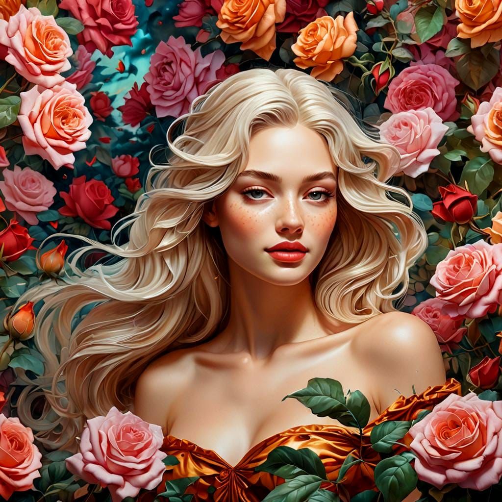 Rose Garden Woman: Fantasy Illustration in Renaissance Style