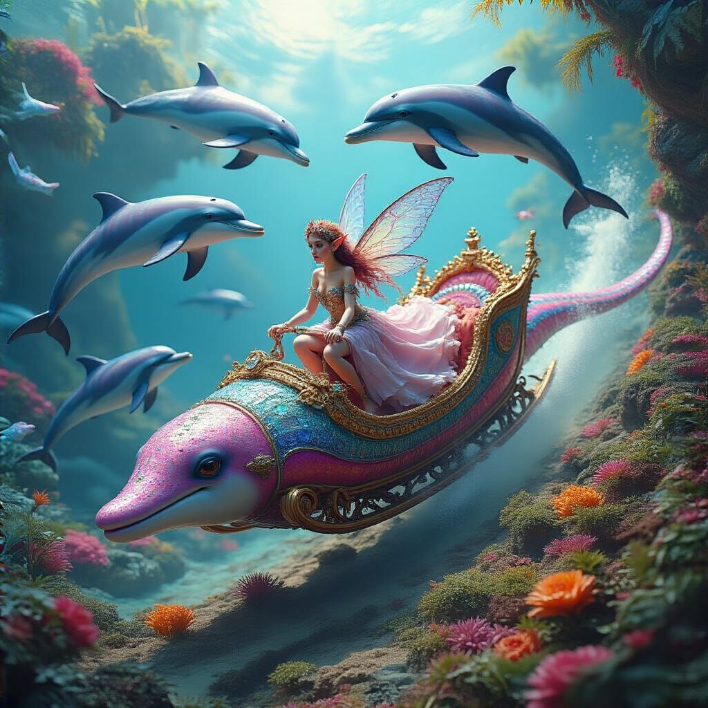 Pixie Goddess Sleigh Ride Through Vibrant Reef