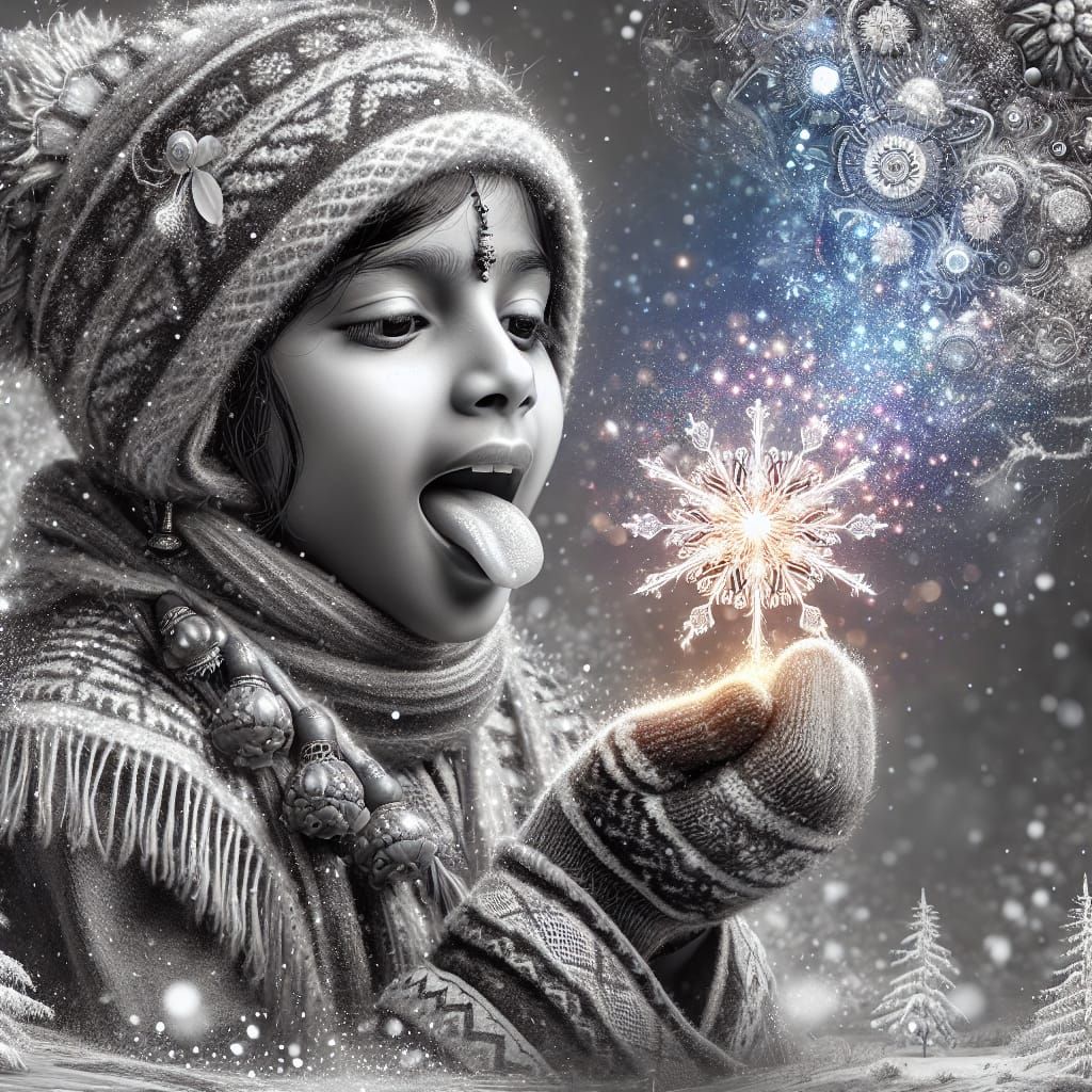 Girl Catches Snowflake: A Digital Painting