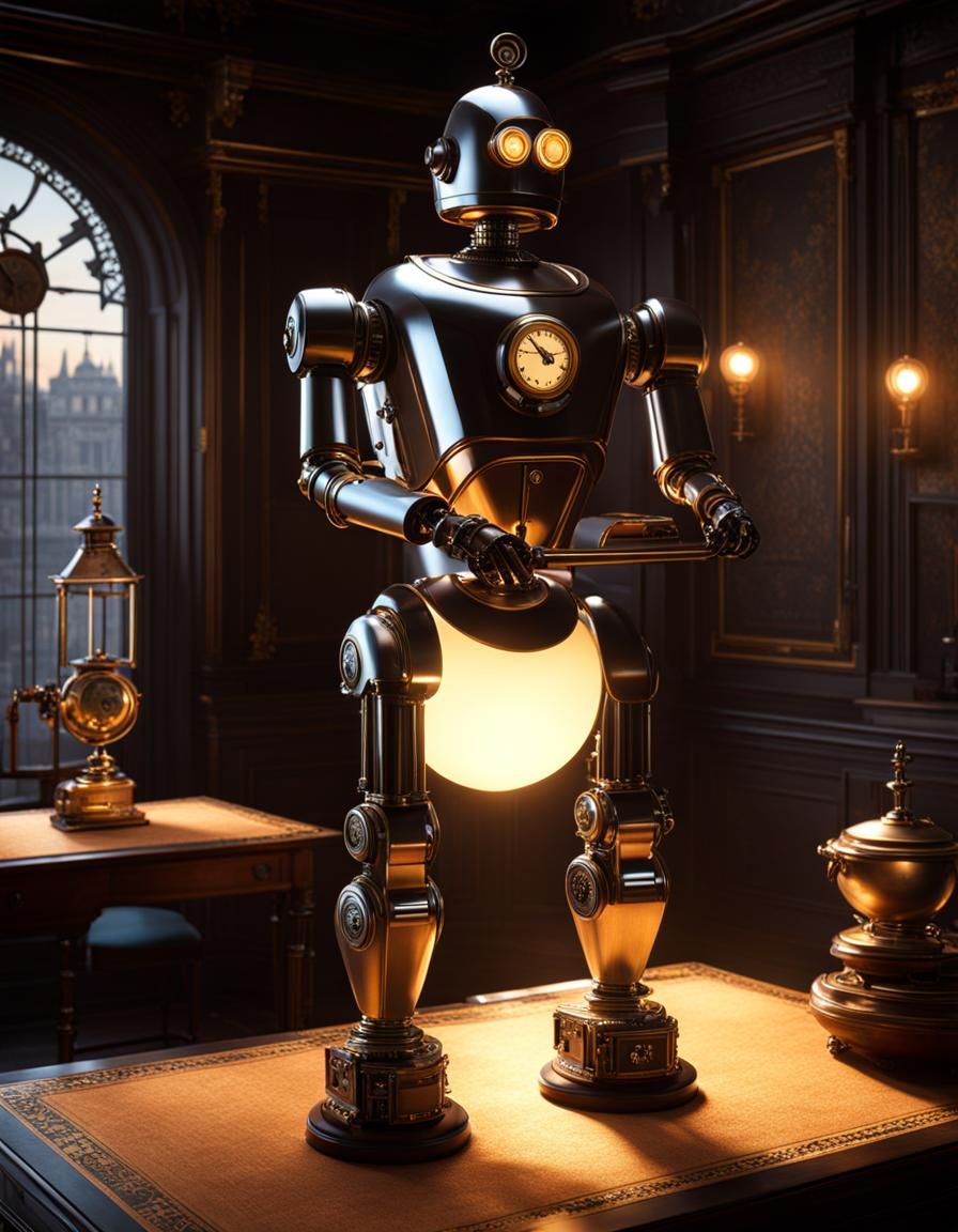 Steampunk Robot Butler in Victorian Setting