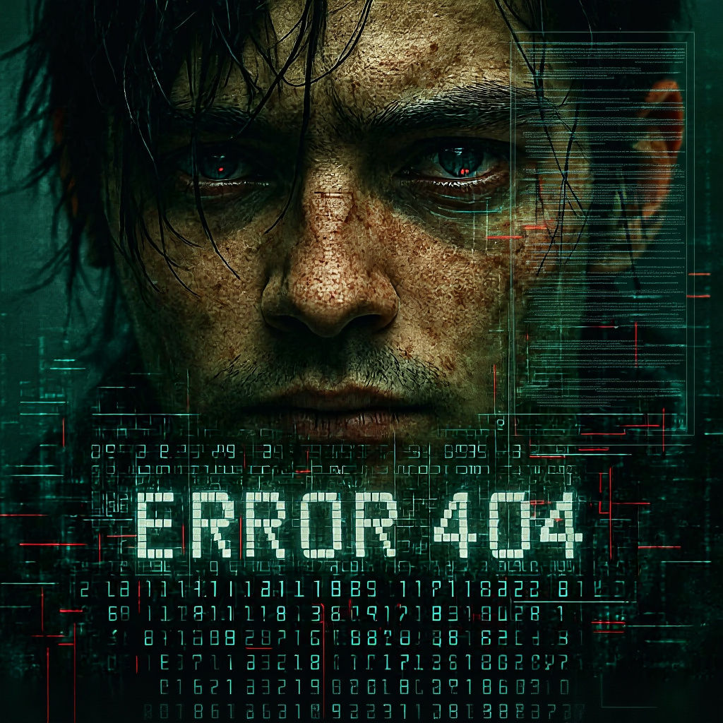 Cyberpunk Portrait with Glitchy Binary Rain