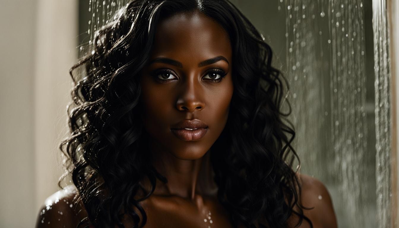 Dark-Haired Woman in Shower