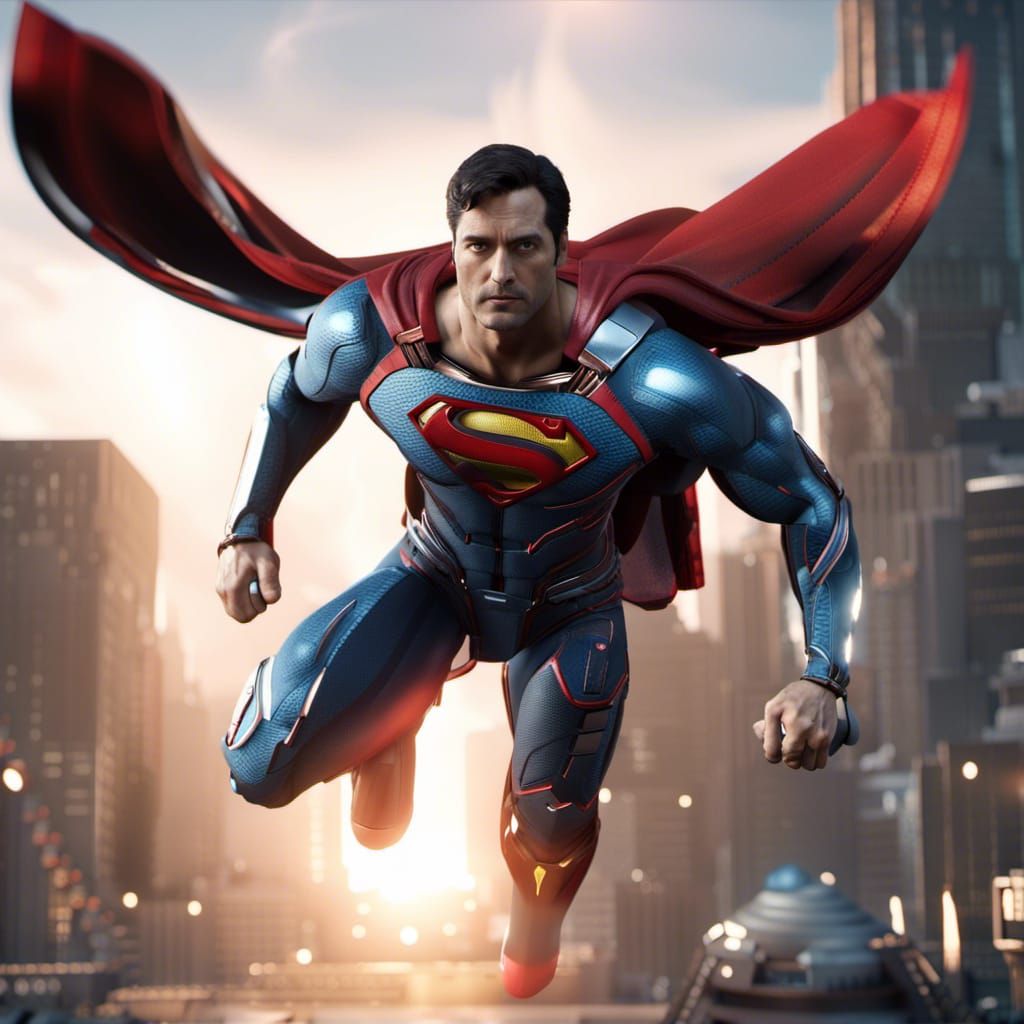 Superman in Iron Man Armor, 3D Game Render