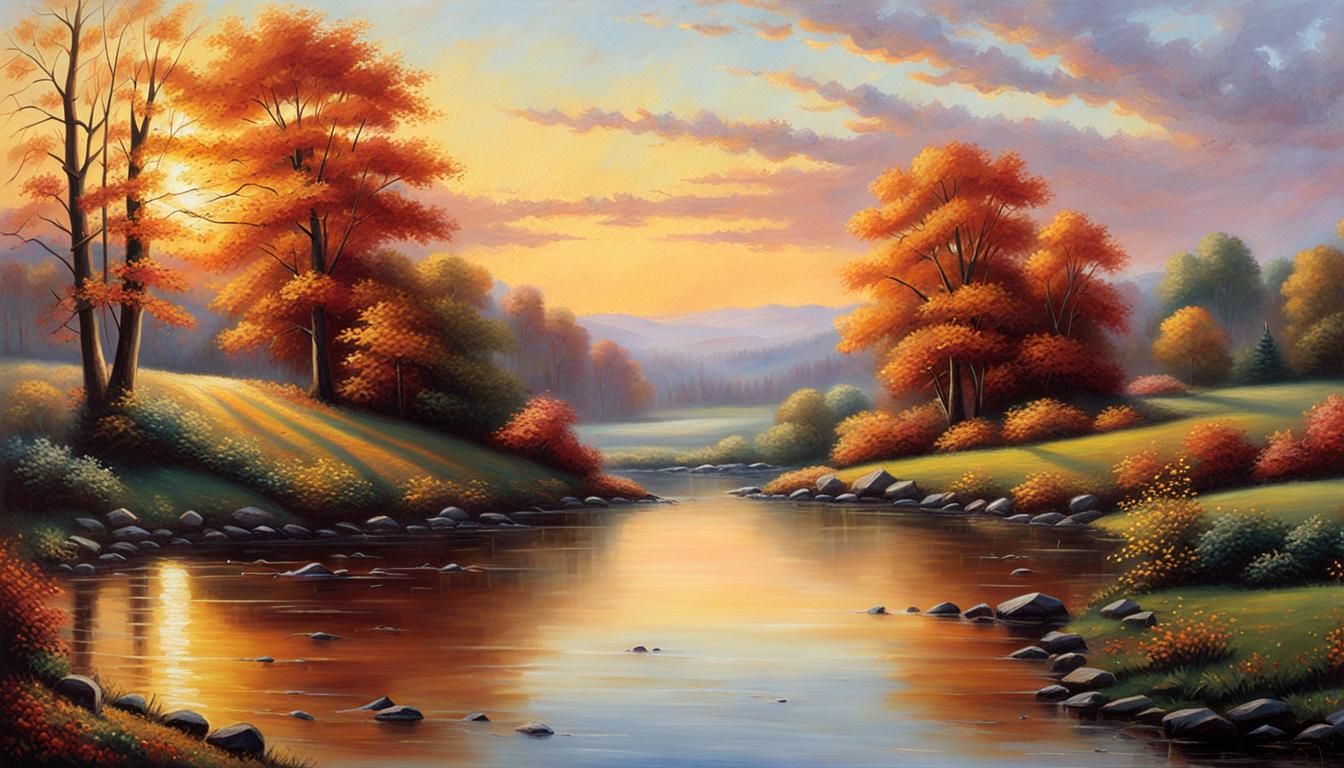 Four Seasons Landscape in Oil Painting Style