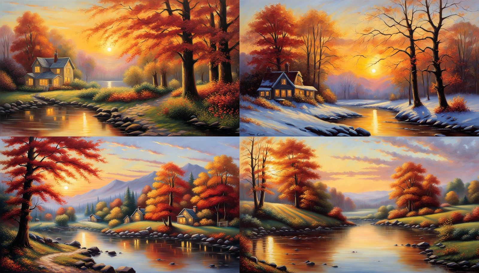 Four Seasons Landscape in Oil Painting Style