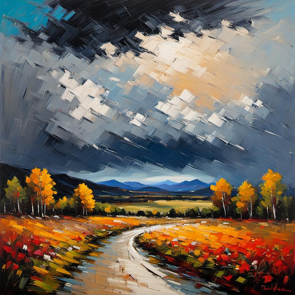 Violent Thunderstorm Landscape in Tachisme Style