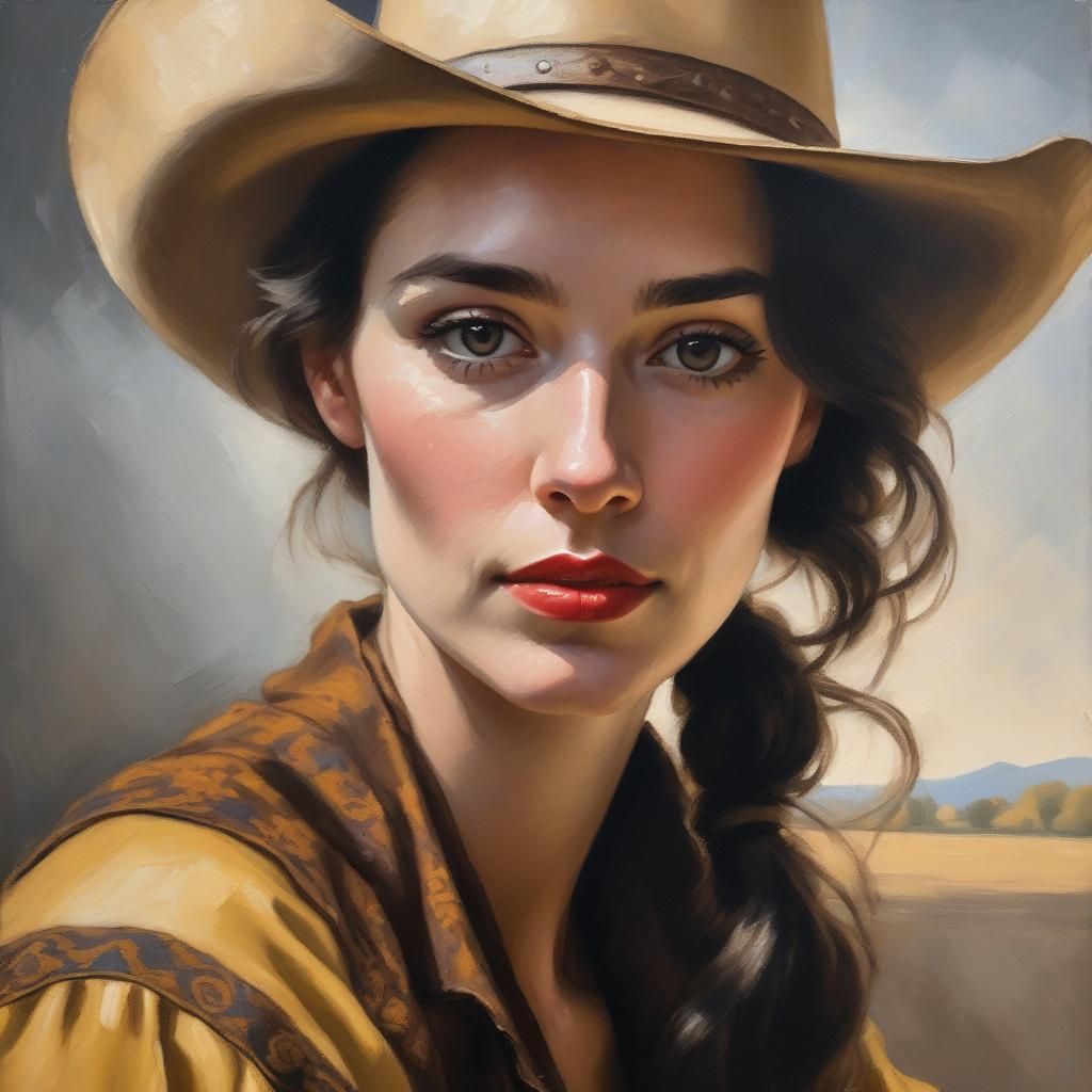1920s Rodeo Cowgirl Portrait in Vermeer Style