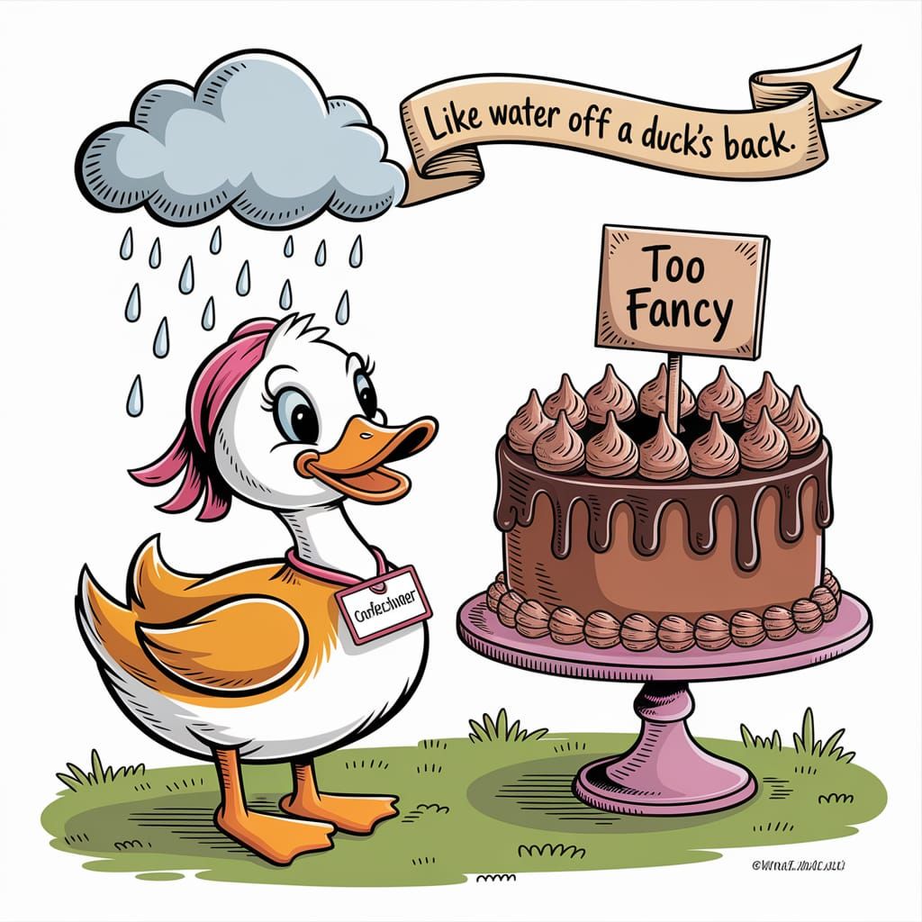 Happy Duck in Rain, Whimsical Caricature