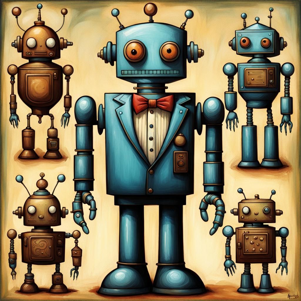 Cute Robot Butler in Art Brut Style