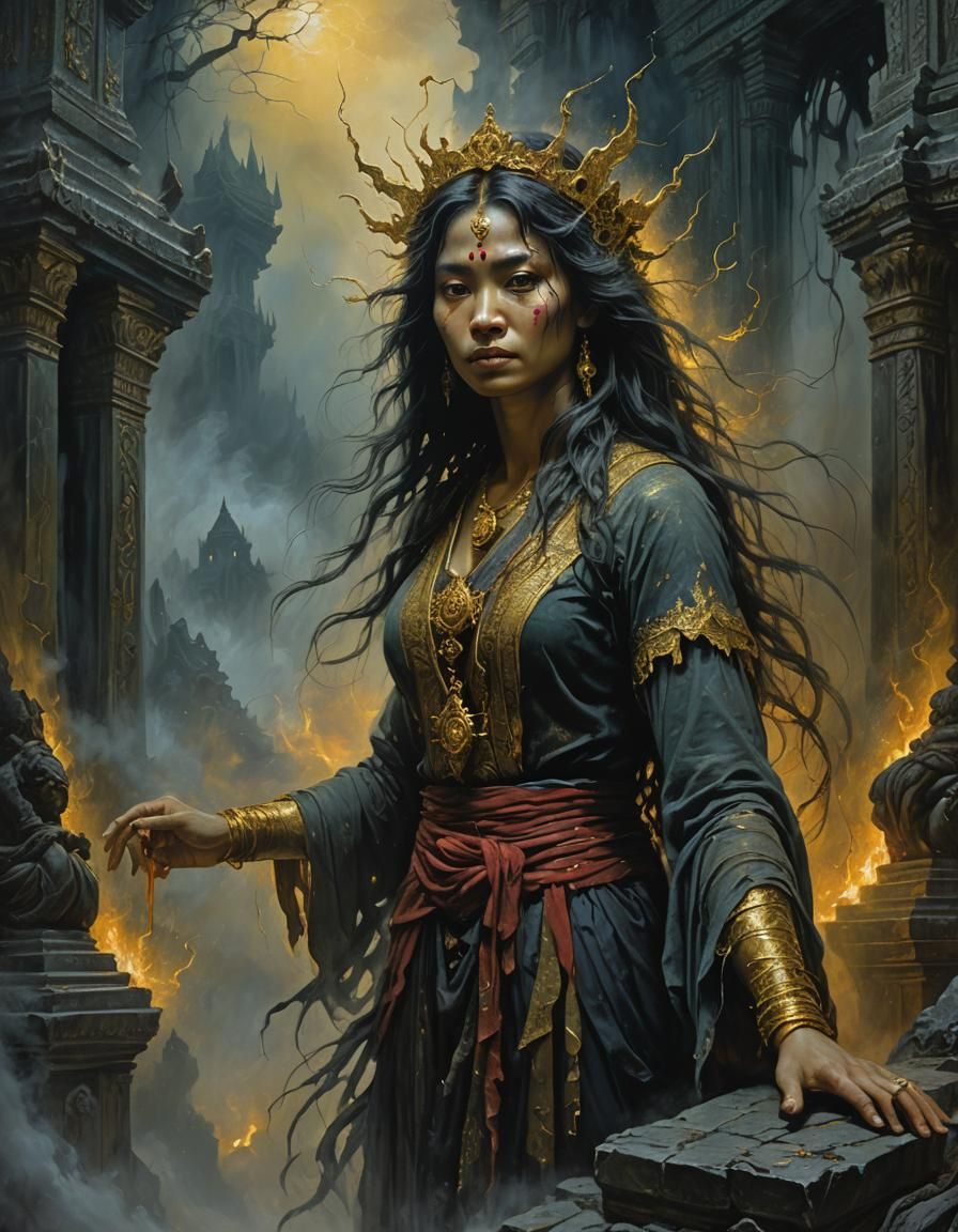 Eerie Thai Spirit Portrait as Oil Painting