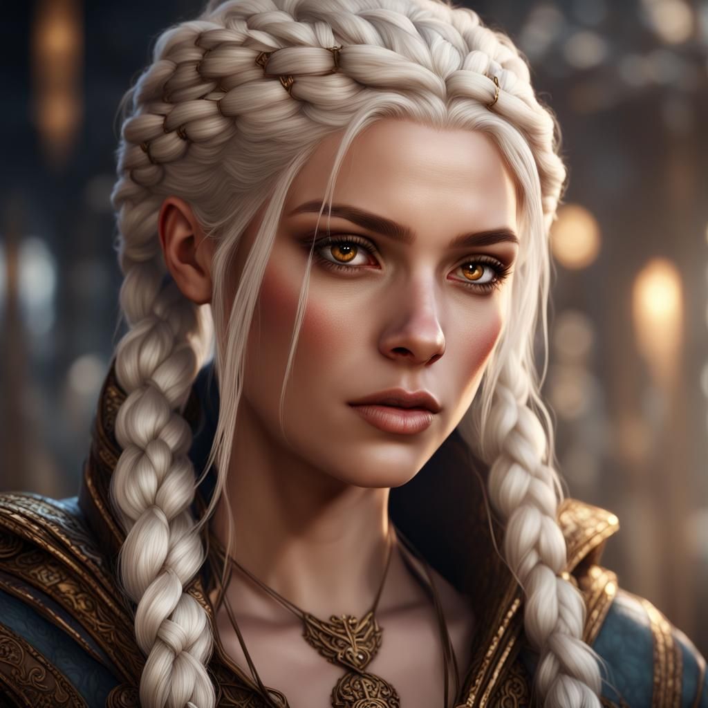 Blonde Braided Woman: Detailed Fantasy Art