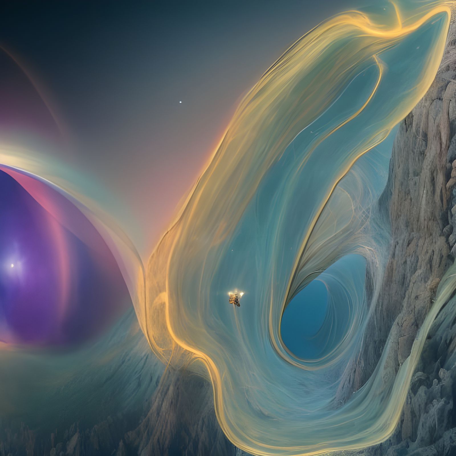 Magical Archway Over Lagoon with Celestial Particles