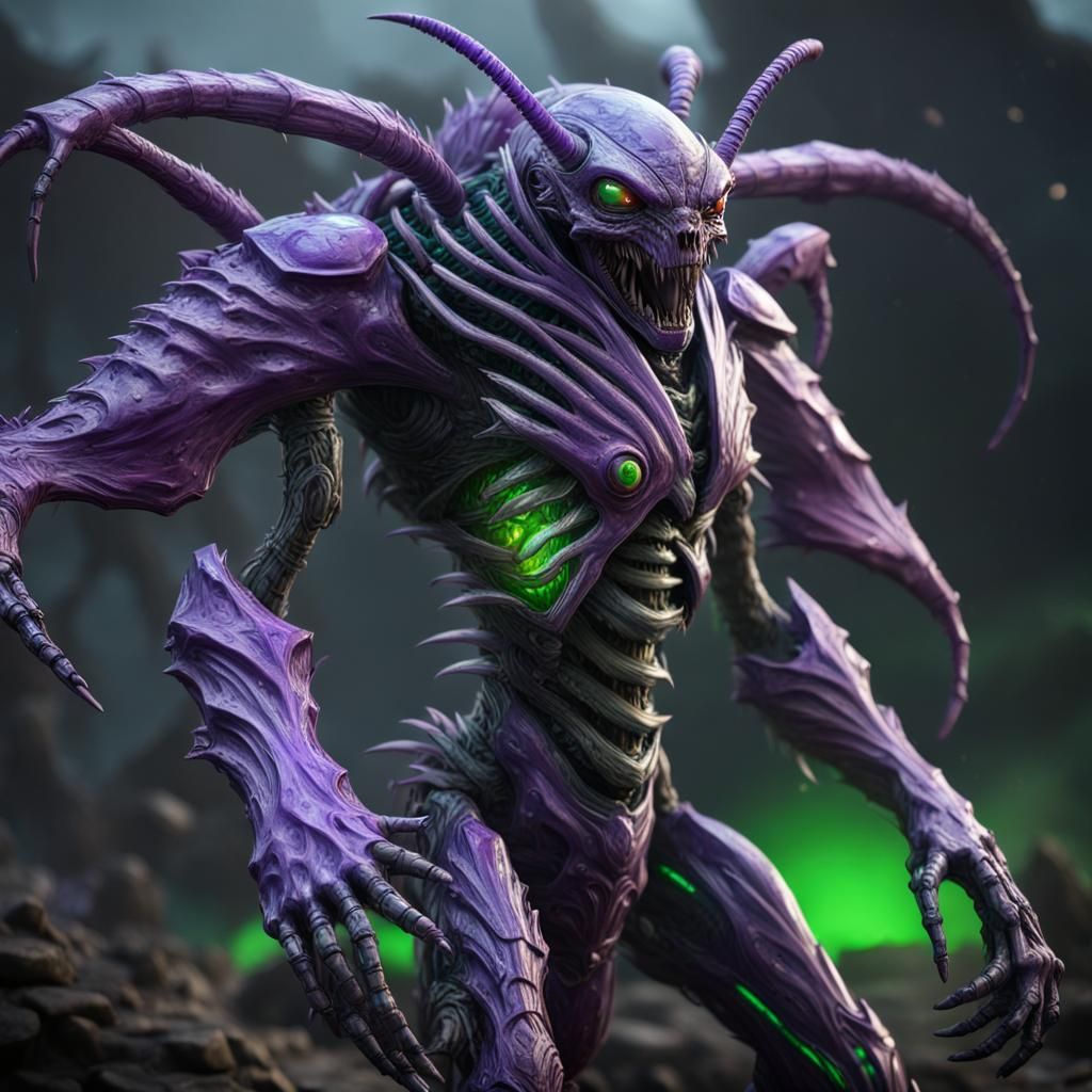 Detailed Xeno Insect Humanoid in Purple Armor