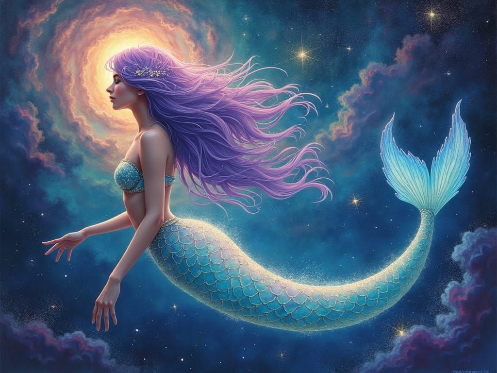Ethereal Mermaid Swimming Through Astral Realm in 8K