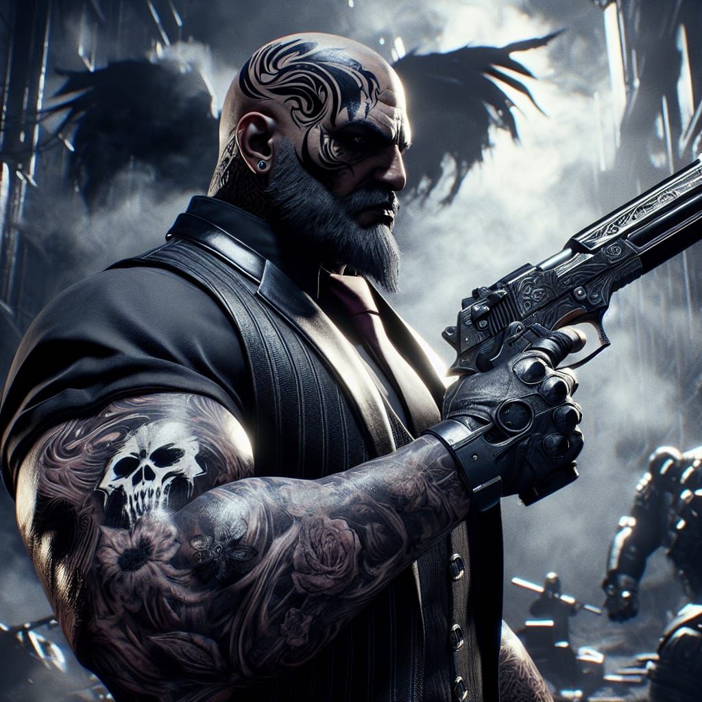 Menacing Vigilante and Dog in War Zone