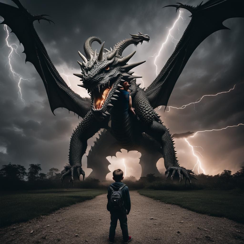 Giant Dragon and Tiny Human Photography